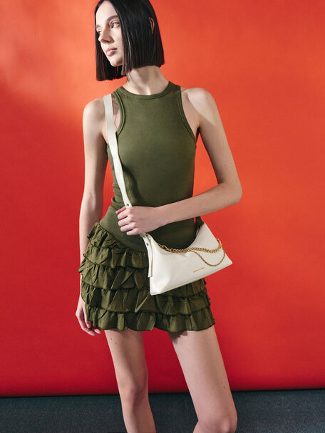Atwood Chain-Embellished Shoulder Bag, Cream, hi-res