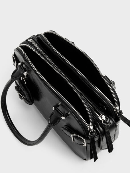 Nellie Heart-Charm Bowling Bag, Noir, hi-res