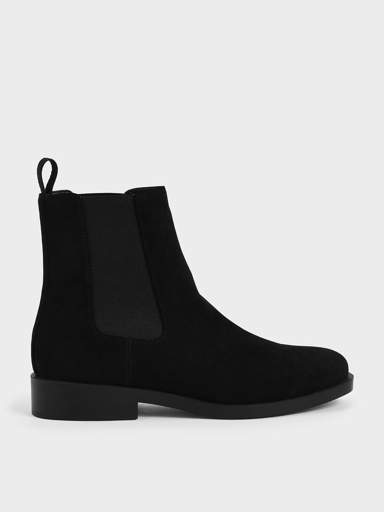 Textured Round Toe Chelsea Boots, Black Textured, hi-res