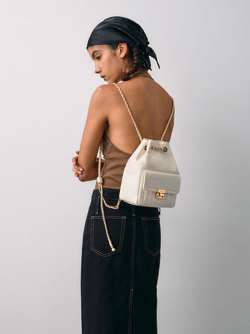 Mochila Donna de efecto arrugado, Crema, hi-res