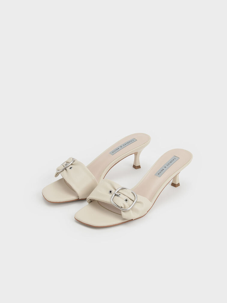 Buckle Strap Kitten Heel Mules, Chalk, hi-res