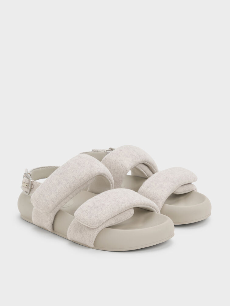 Felt Quilted Double-Strap Slingback Sandals, Light Grey, hi-res