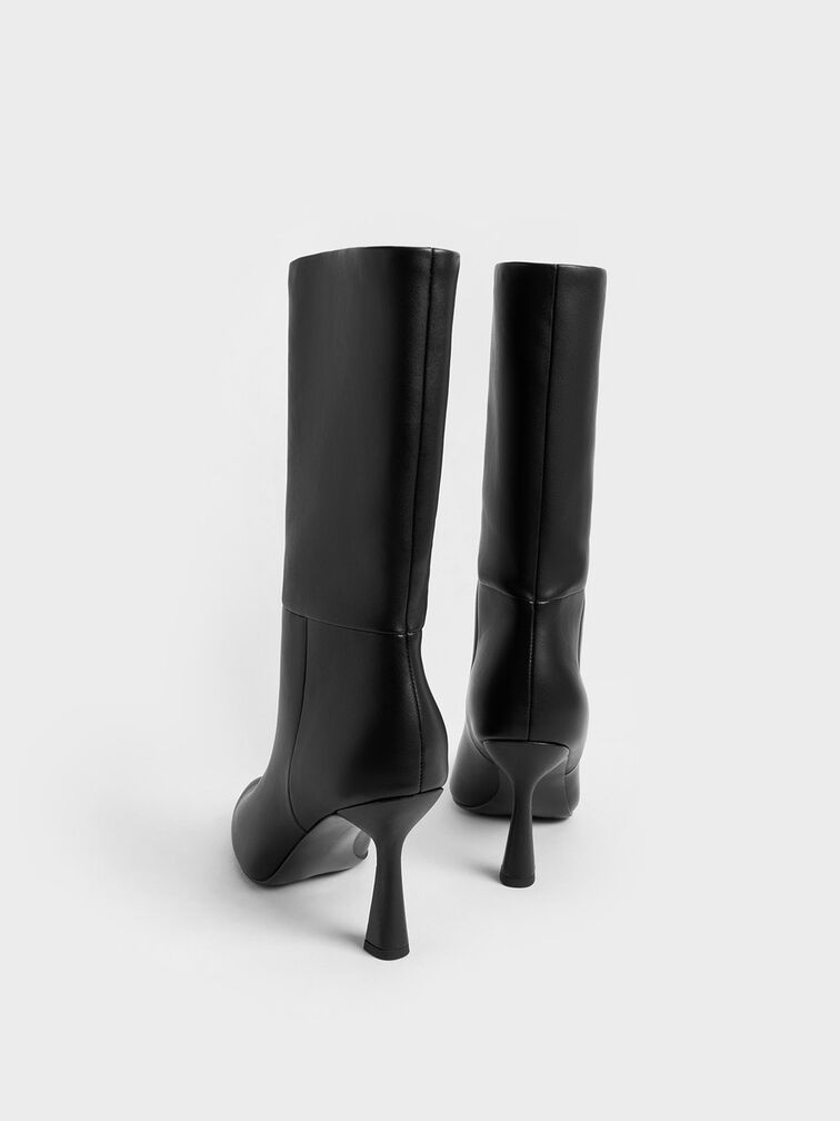 Sculptural Kitten Heel Calf Boots, Black, hi-res