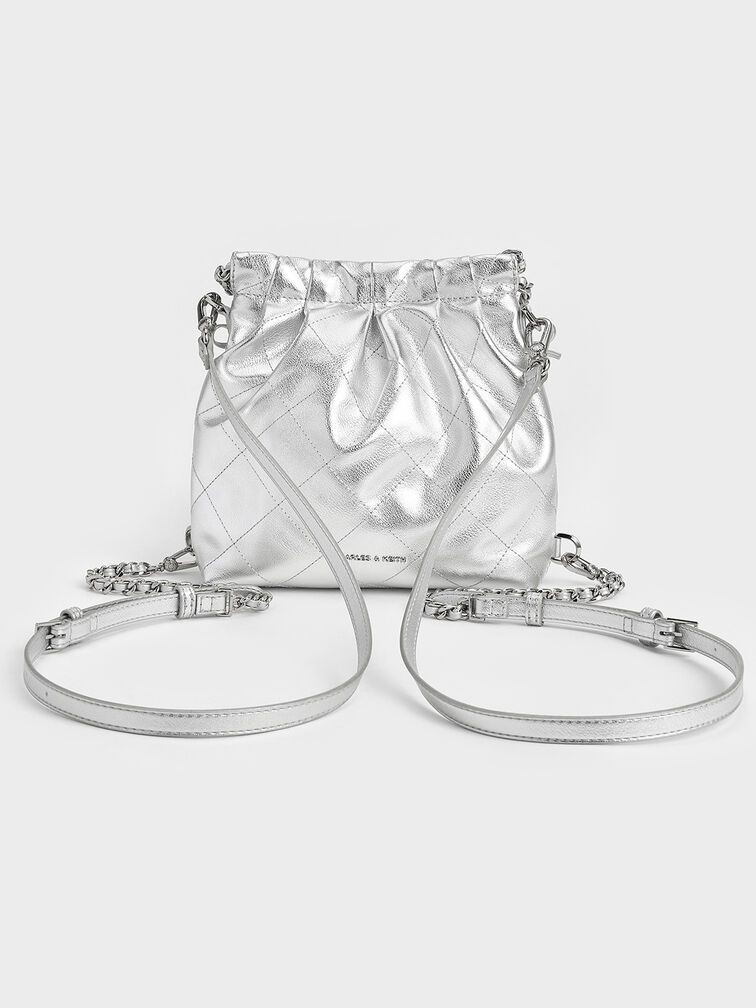 Duo Metallic Bow Backpack, Silver, hi-res