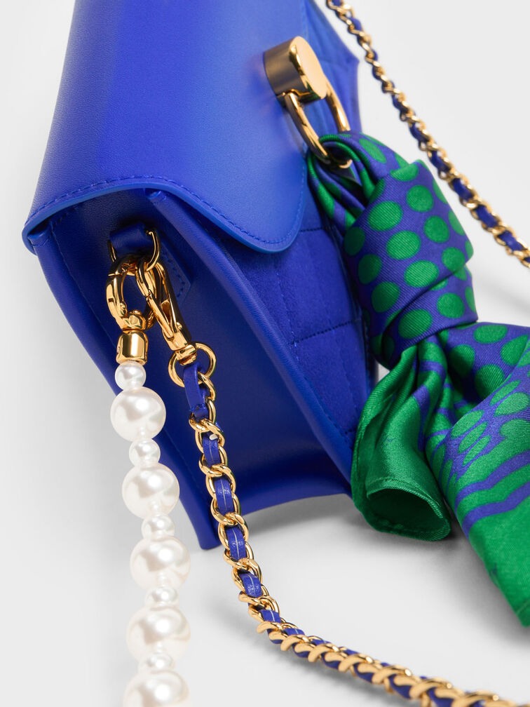 Roza Beaded Handle Scarf Bag, Cobalt, hi-res