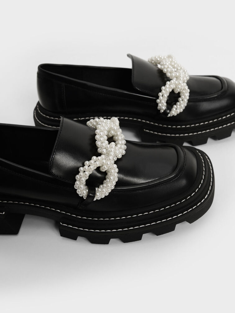 Perline 珍珠飾鍊樂福鞋, 黑色, hi-res