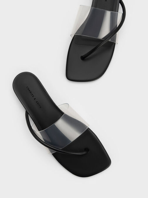 Transparent Thong Sandals, Black, hi-res