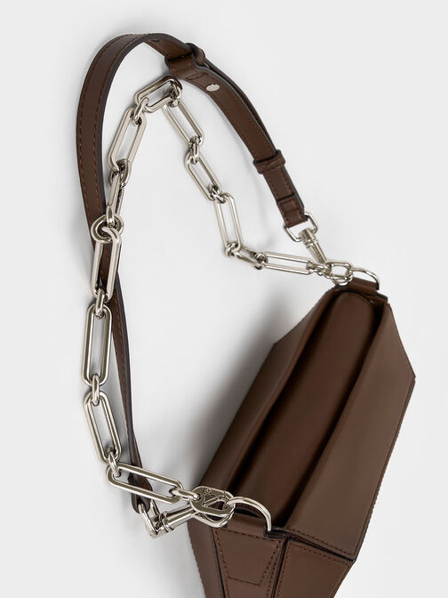 Nasrin Geometric Chain-Handle Shoulder Bag, Dark Brown, hi-res