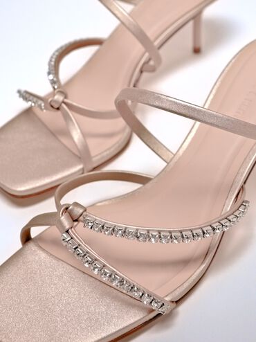 Gem-Embellished Strappy Heeled Sandals, Nude, hi-res