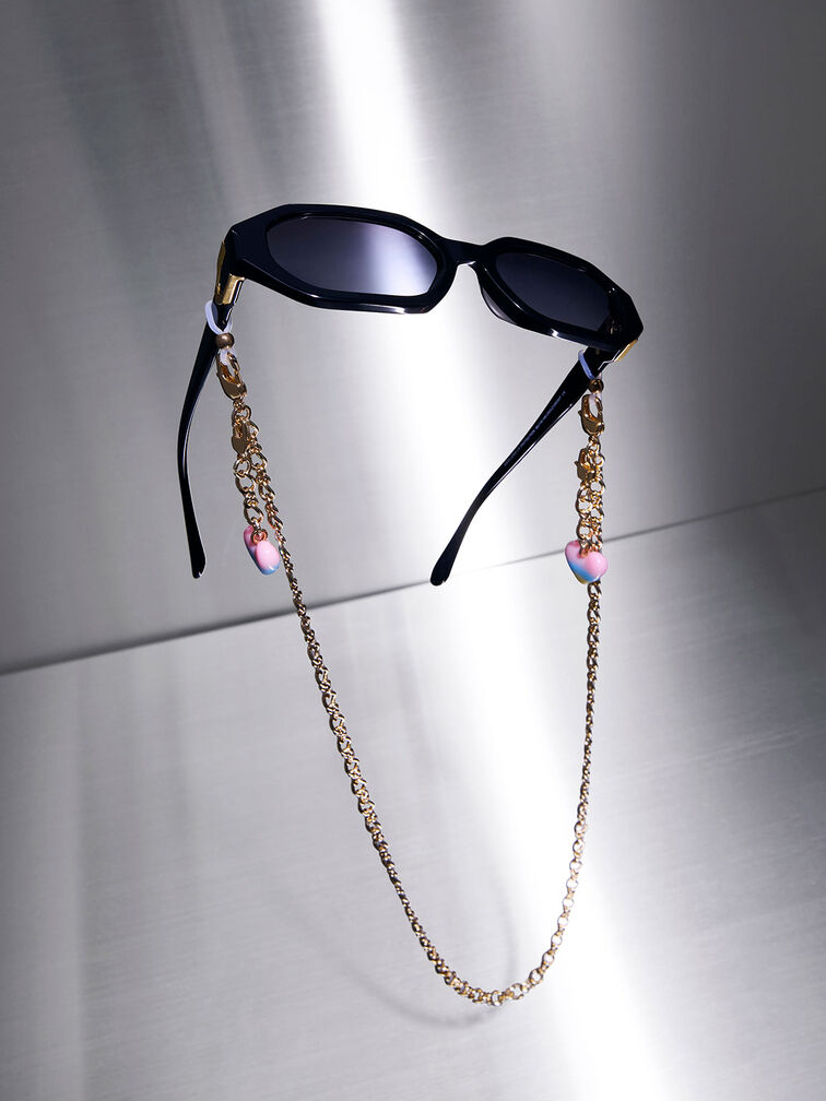 [Im Angebot zum niedrigsten Online-Preis] Gold Rainbow Heart-Embellished Eyewear & KEITH US CHARLES Chain 