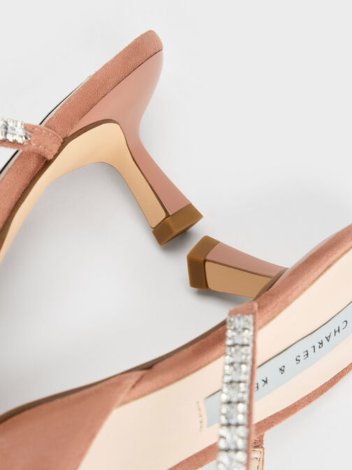 Ambrosia Textured Gem-Embellished Mules, Nude, hi-res