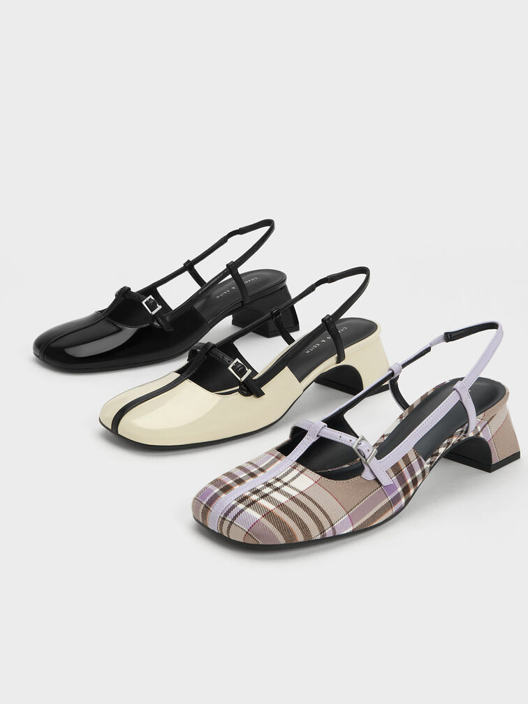 Two-Tone T-Bar Slingback Pumps, Chalk, hi-res