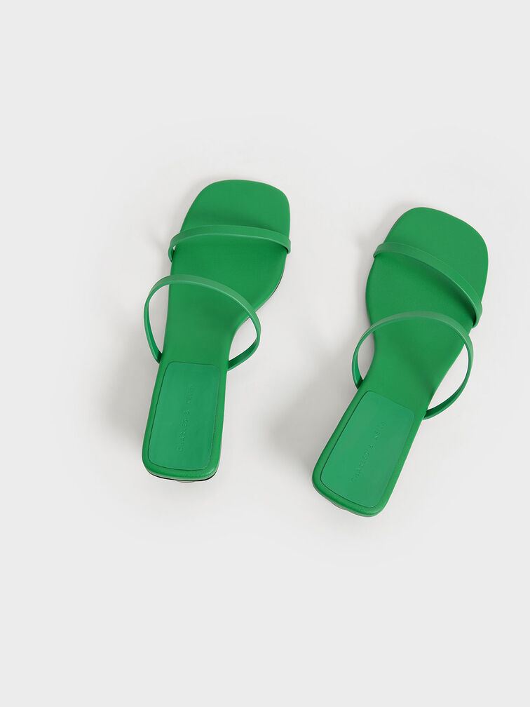 Double Strap Cylindrical Heel Mules, Green, hi-res