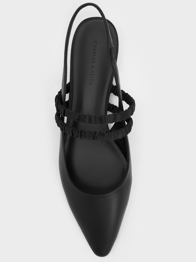 Bailarinas Mary Janes con tira arrugada de poliéster reciclado, Negro, hi-res