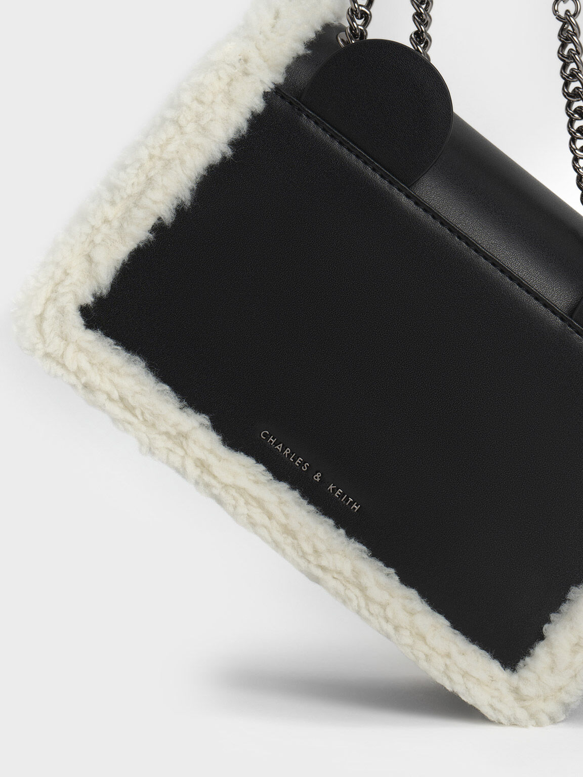 Lotso Fur-Trim Front Flap Bag, Black, hi-res