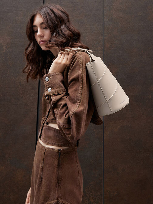 Trin Cylindrical Bucket Bag, Oat, hi-res