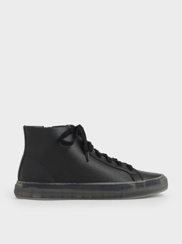 Clear Sole High Top Sneakers, Black, hi-res