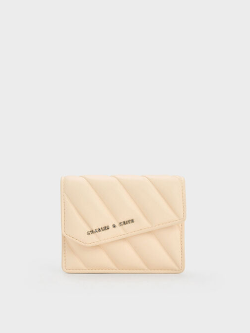 Asymmetric Flap Panelled Wallet, Beige, hi-res