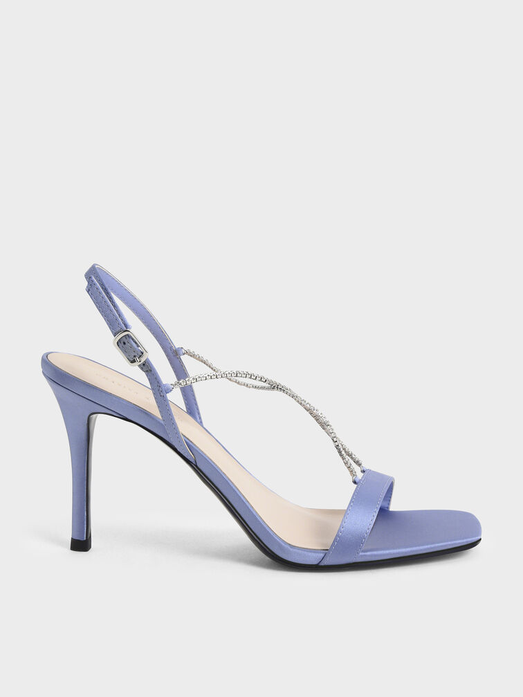 Adel Recycled Polyester Gem-Strap Stiletto Sandals, Blue, hi-res