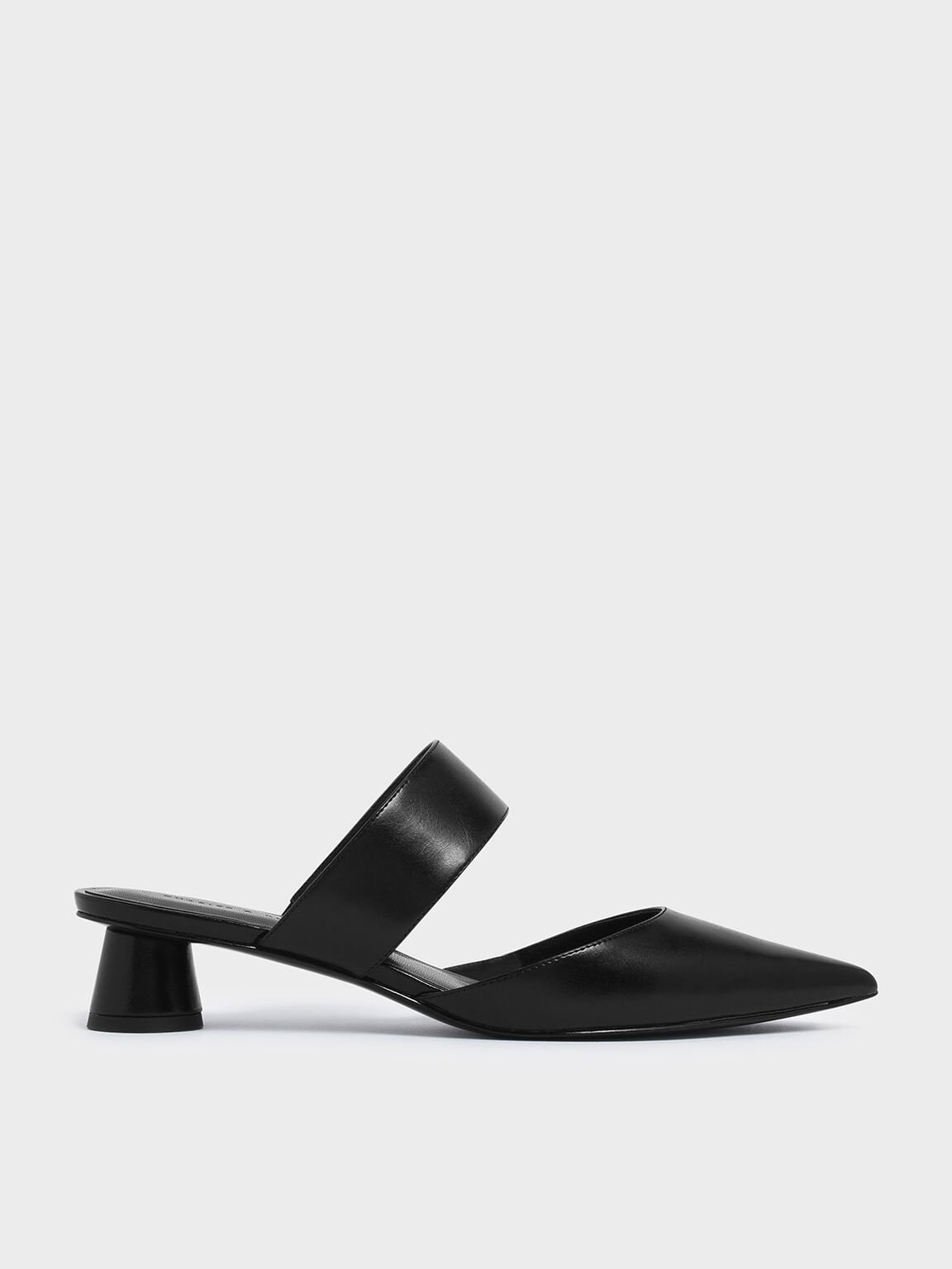 Thick Strap Cylindrical Heel Mules, Black, hi-res
