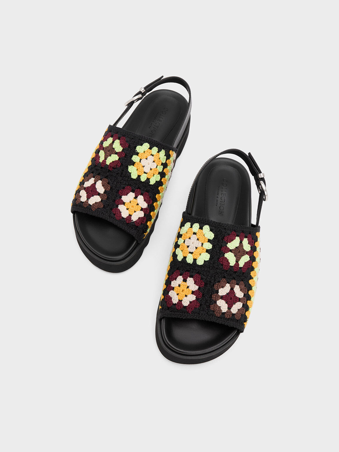 Crochet & Leather Floral Slingback Sandals, Multi, hi-res
