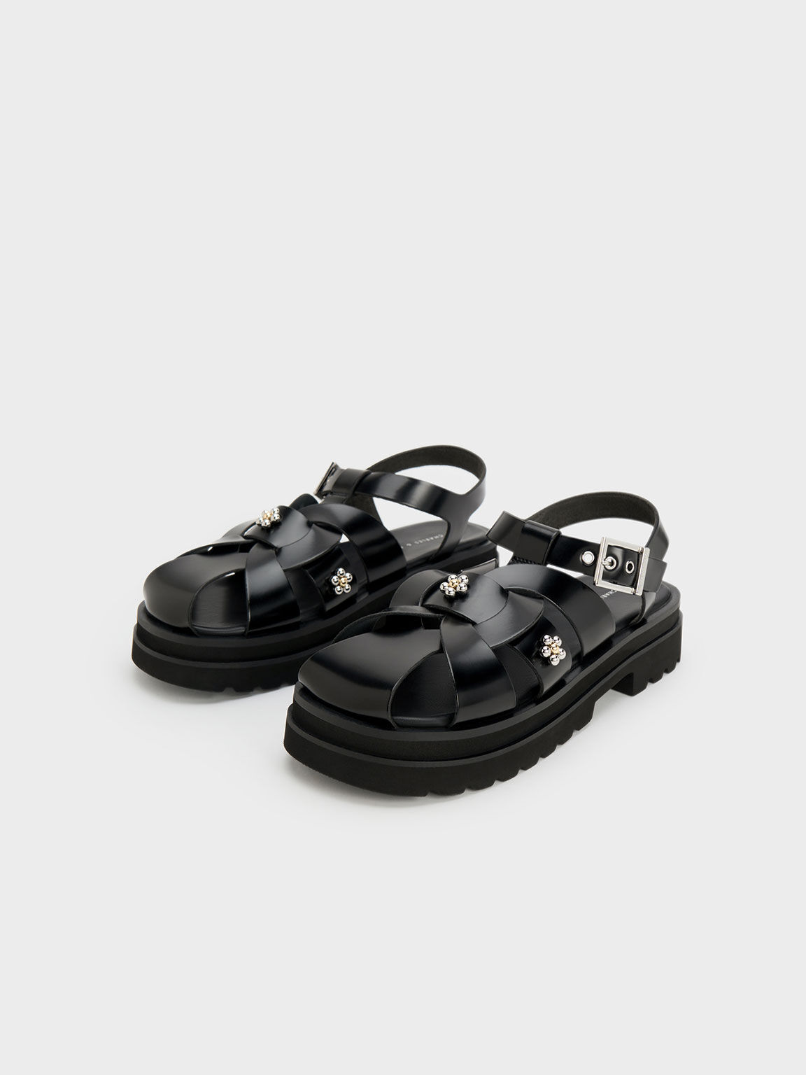 Nell Gladiator Floral-Embellished Sandals, Black Boxed, hi-res
