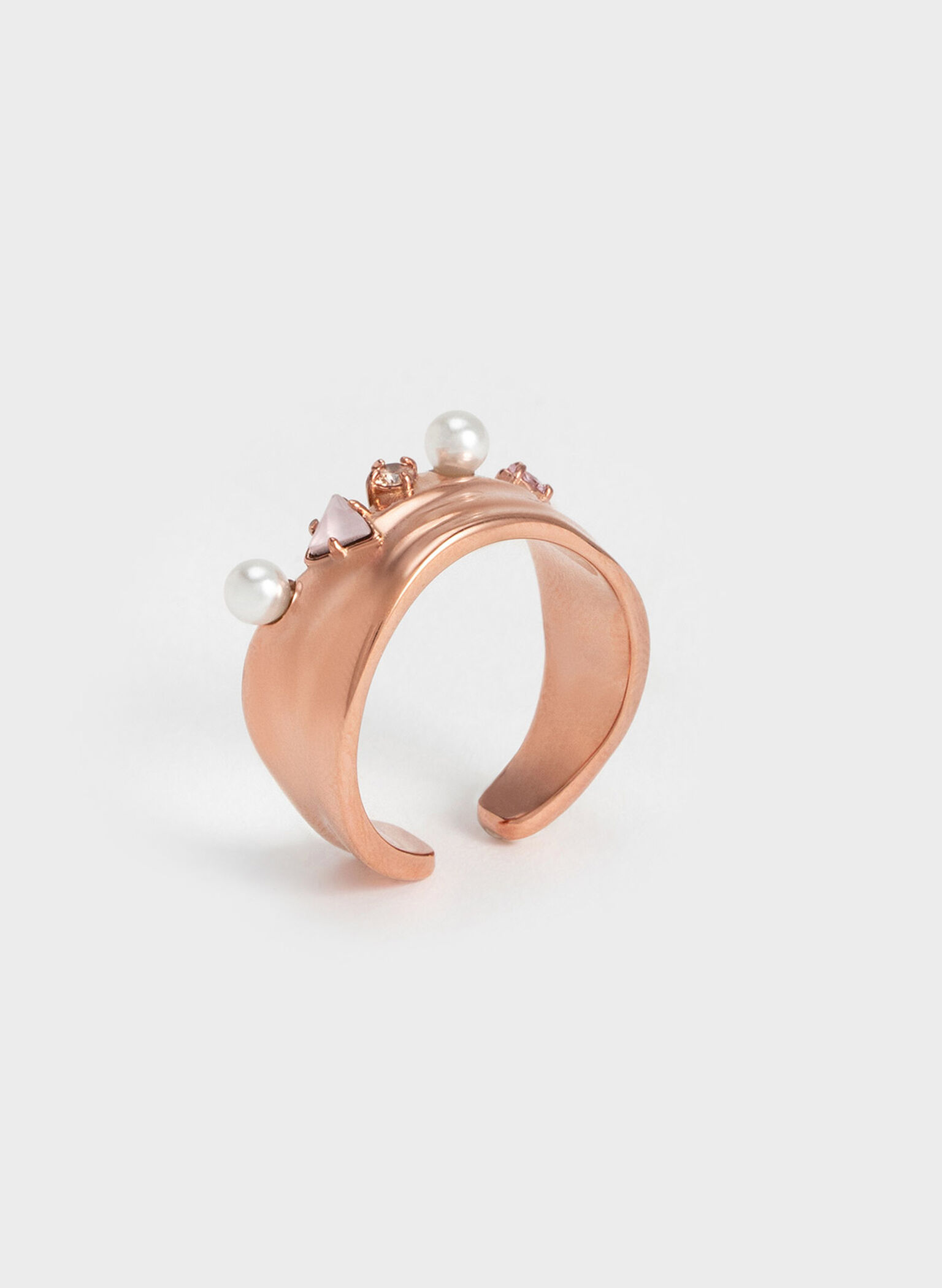 Pearl & Crystal-Embellished Wide-Band Ring, Rose Gold, hi-res