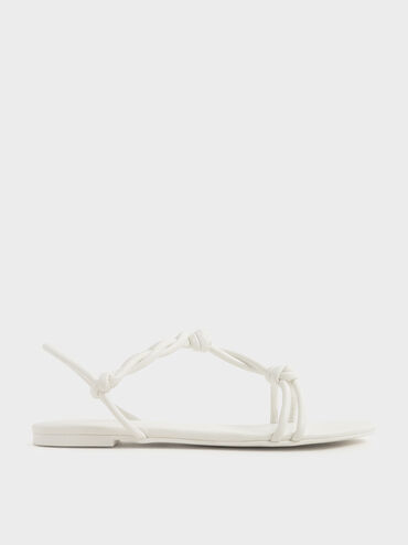 Knotted Strap Sandals, White, hi-res