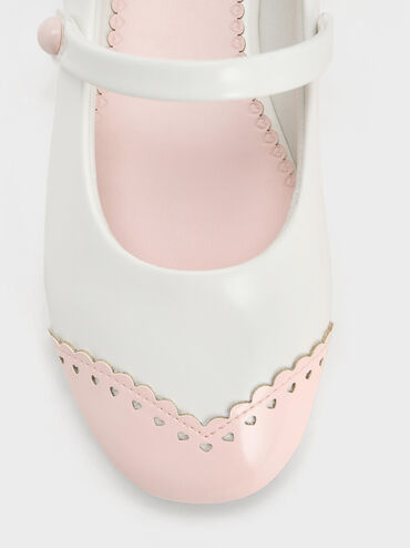 Marianne Girls' Two-Tone Heart Mary Jane Flats, White, hi-res