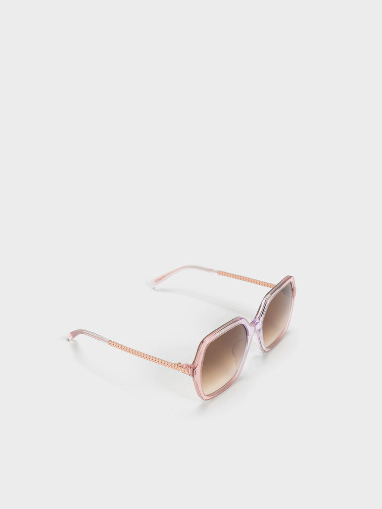Acetate Braided Temple Butterfly Sunglasses, Pink, hi-res