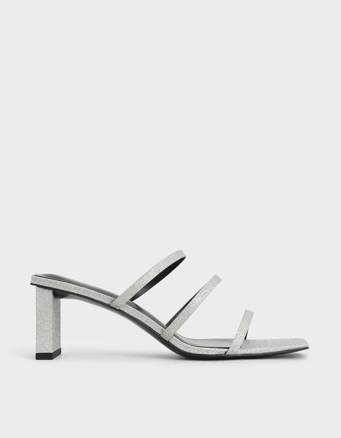 Silver Glitter Strappy Blade Heel Mules