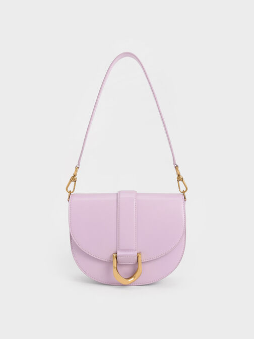 Charles & Keith - Women's Aubrielle metallic-buckle Top Handle Bag, Lilac, S