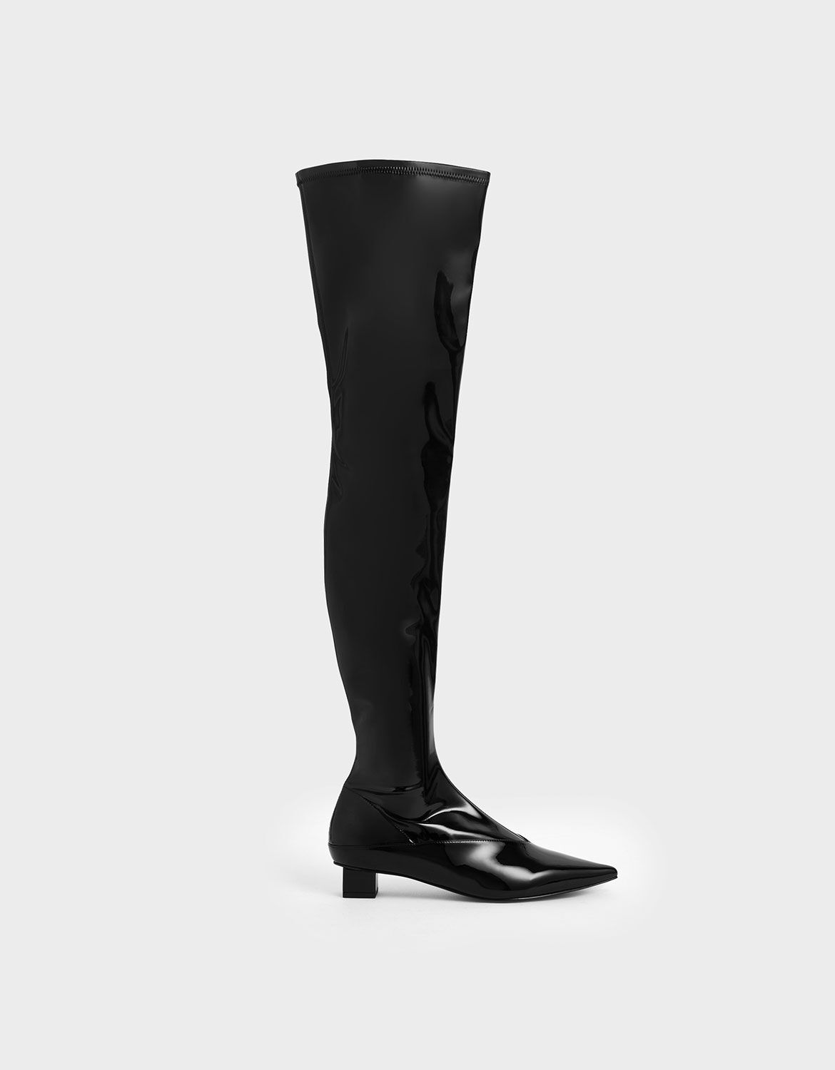 white patent thigh high boots