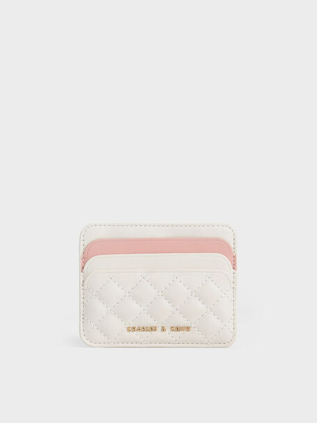 Quilted Multi-Slot Card Holder, Cream, hi-res