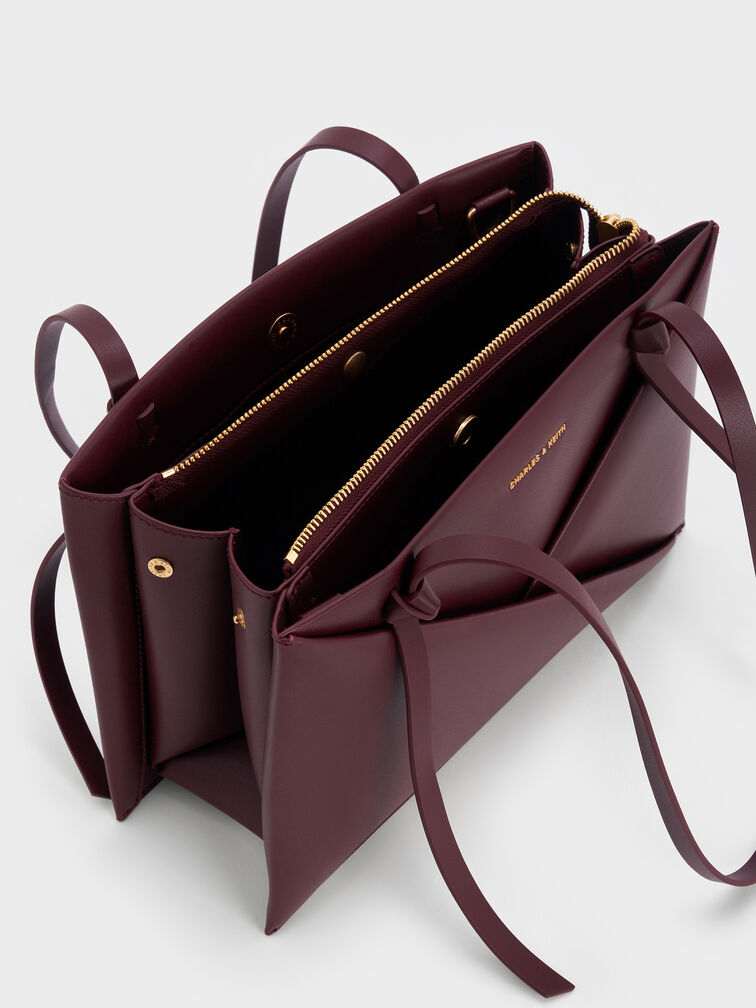 Midori 綁結手提托特包, 深紅酒莓, hi-res