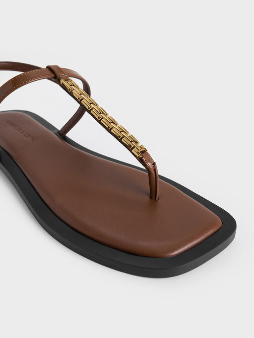 Chain-Link Thong Sandals, Brown, hi-res
