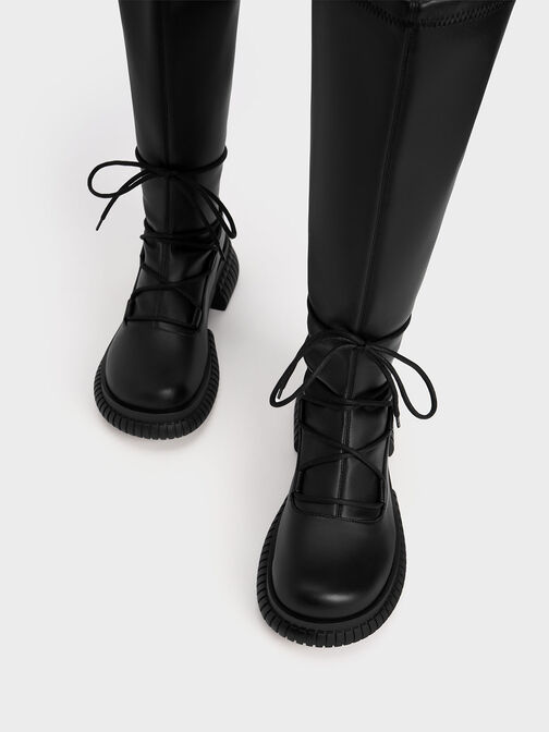 Tie-Around Knee-High Boots, Black, hi-res