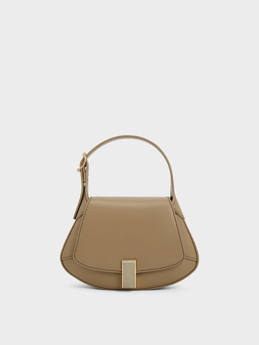 Metallic-Accent Curved Top Handle Bag, Taupe, hi-res