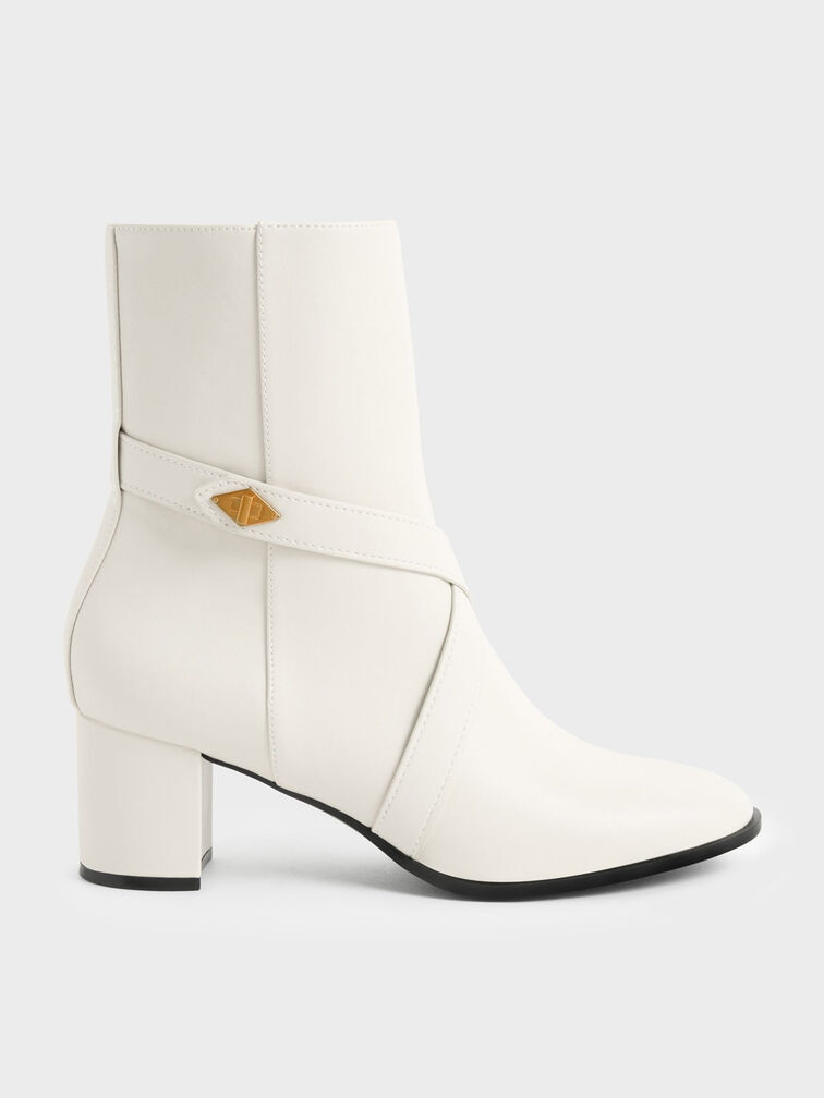 Chalk Metallic Accent Crossover Ankle Boots - CHARLES & KEITH AU