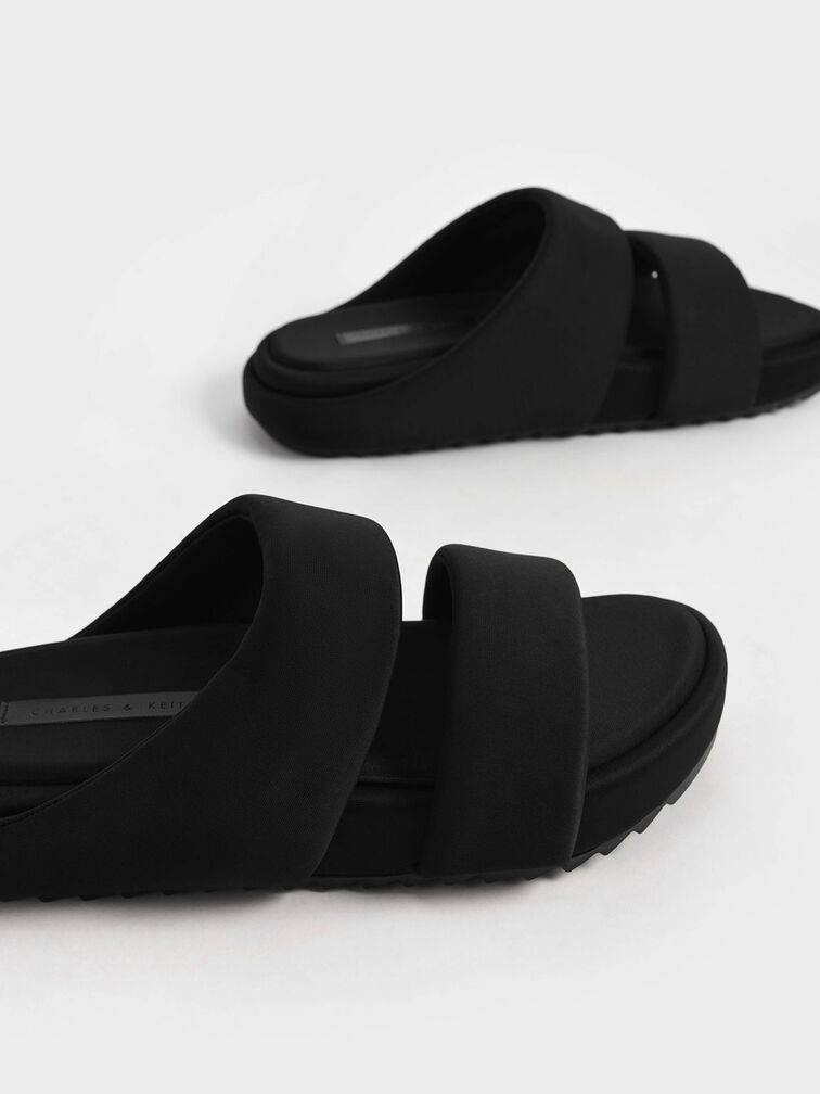 Recycled Polyester Padded Slide Sandals, Black, hi-res