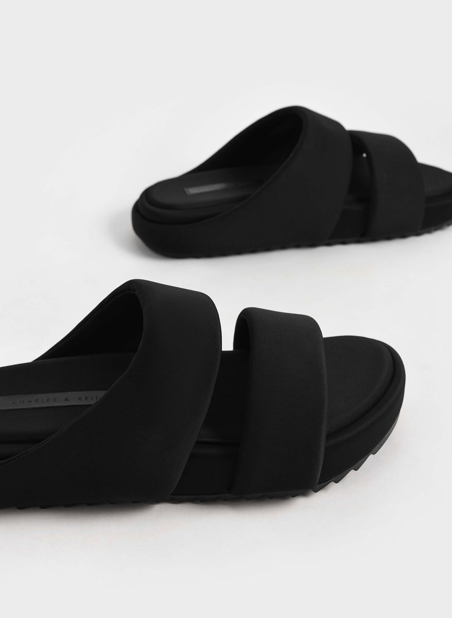 Recycled Polyester Padded Slide Sandals, Black, hi-res