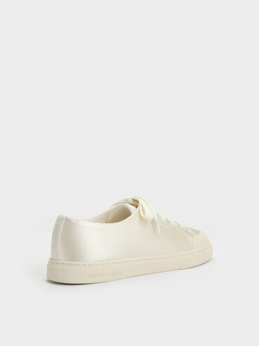 Satin Lace-Up Sneakers, White, hi-res