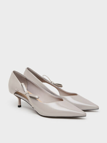 Escarpins &agrave; petits talons Anastasia en cuir, Gris, hi-res