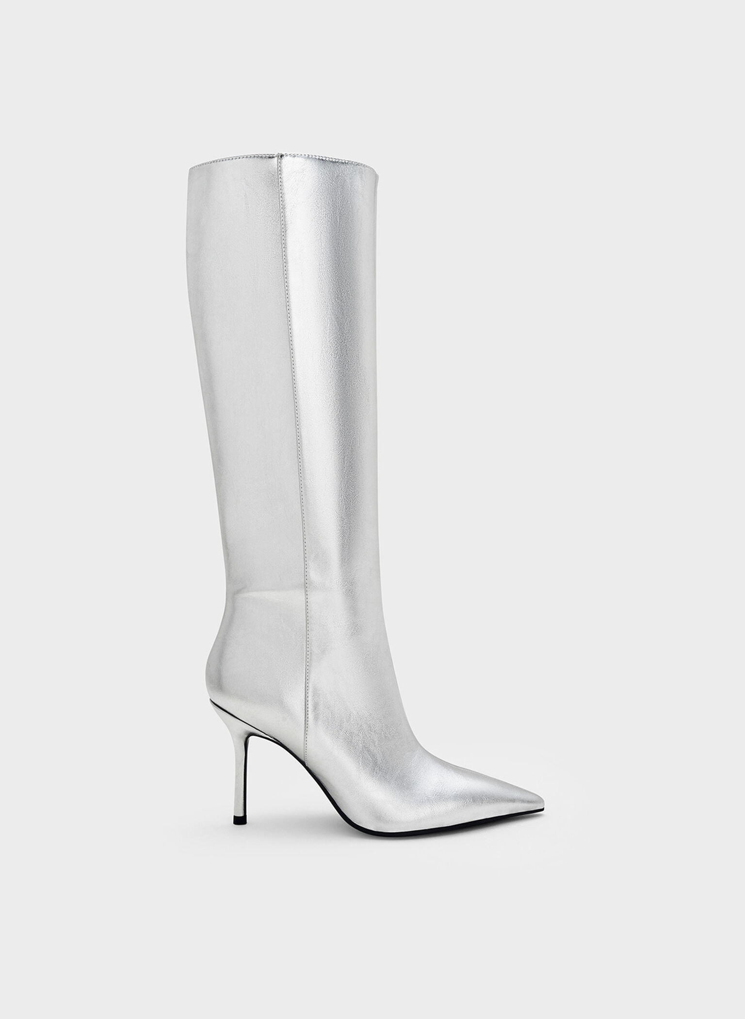 Botas puntiagudas metalizadas hasta la rodilla, Plateado, hi-res