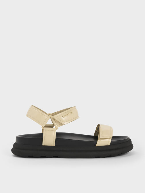 Patent Strappy Sports Sandals, Yellow, hi-res