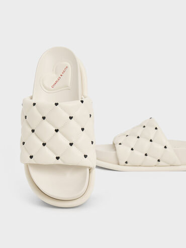 Dahlia Padded Quilted Heart-Print Sandals, Chalk, hi-res