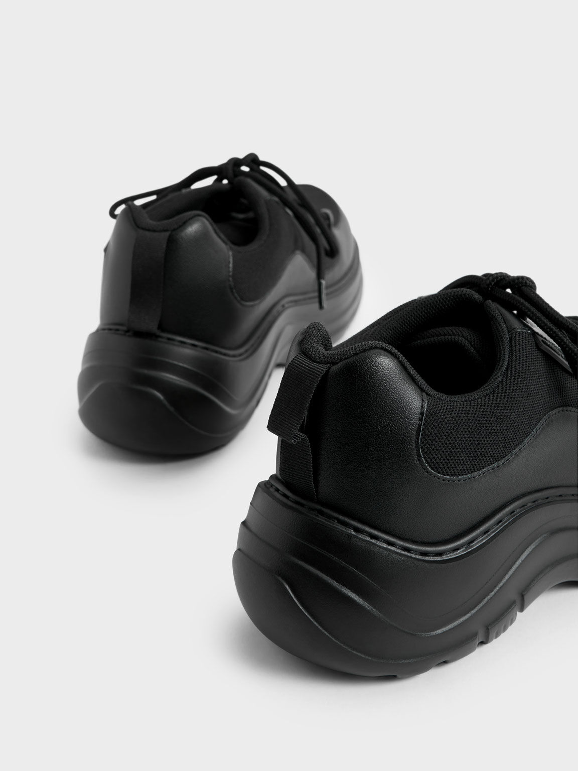 Mesh Chunky Sole Sneakers, Black, hi-res