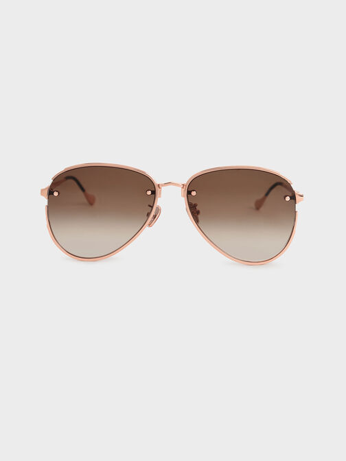 Tinted Aviator Sunglasses, Rose Gold, hi-res