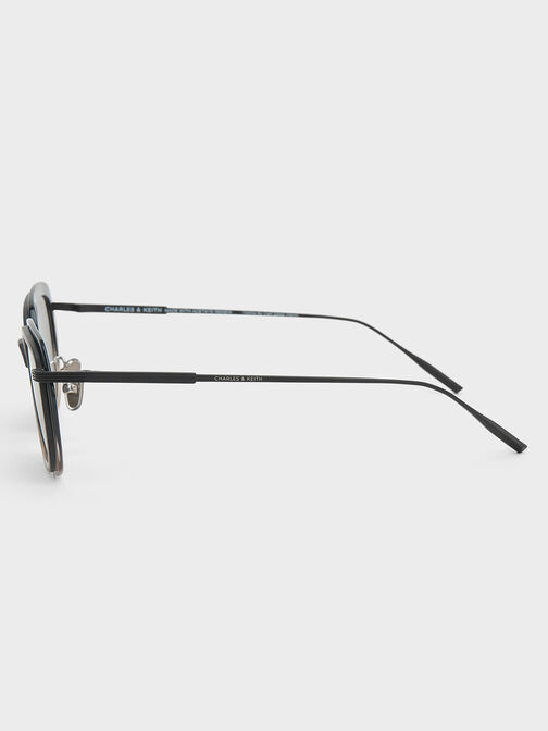 Metallic Rim Geometric-Frame Sunglasses, Black, hi-res