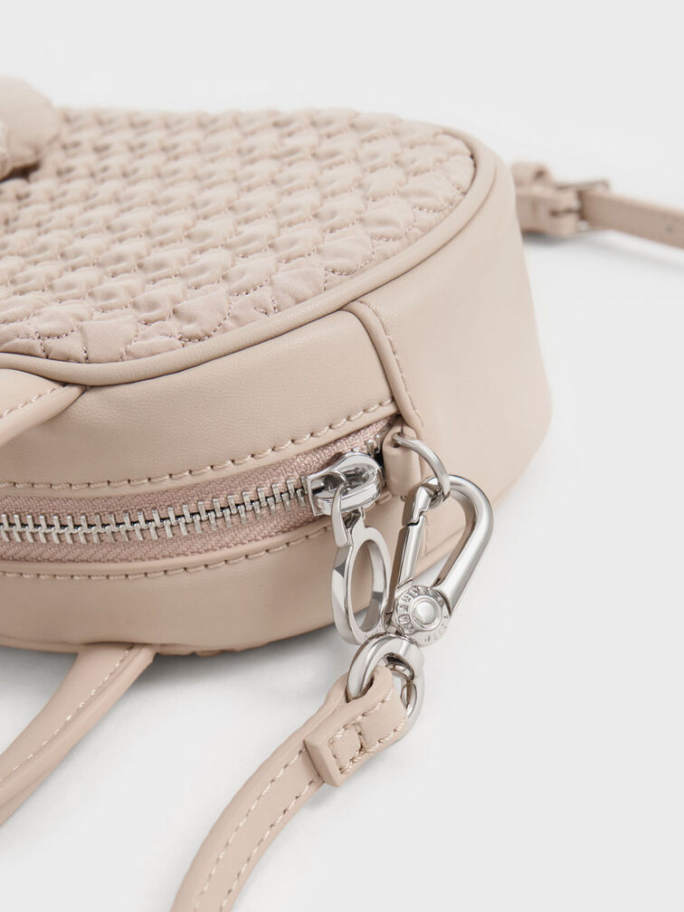 Nylon Textured Top Handle Bag, Nude, hi-res